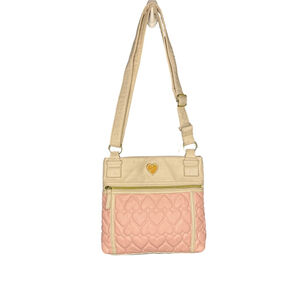 Betsey Johnson Crossbody Bag Pink Beige Quilted Hearts